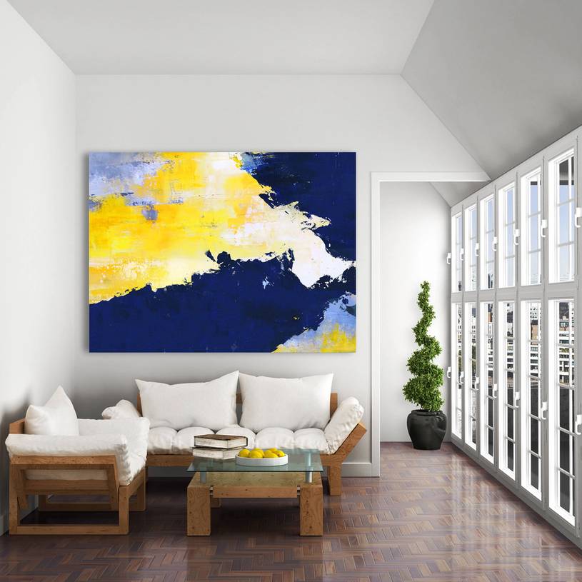 Blue Yellow Abstract White Abstract Canvas Wall Art FM3C3 wall art